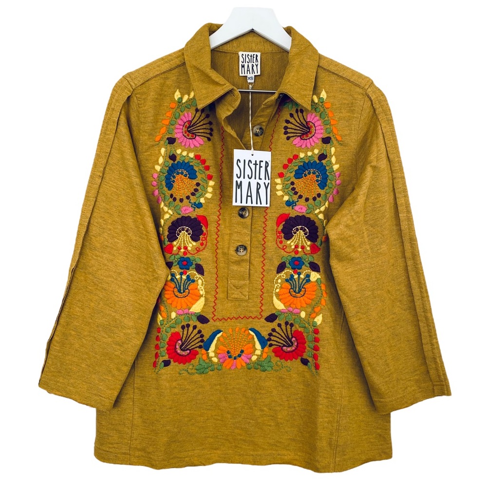 Ivy Jane NWT Sister Mary Isabel Boho Floral Embroidered Partial Button Down Top - Picture 4 of 9